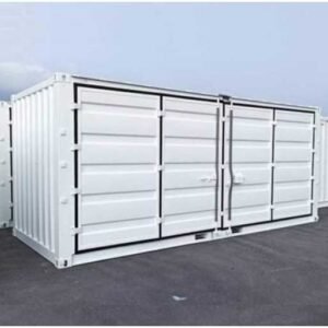 Contenedor blanco de 20 pies con acceso lateral abierto
